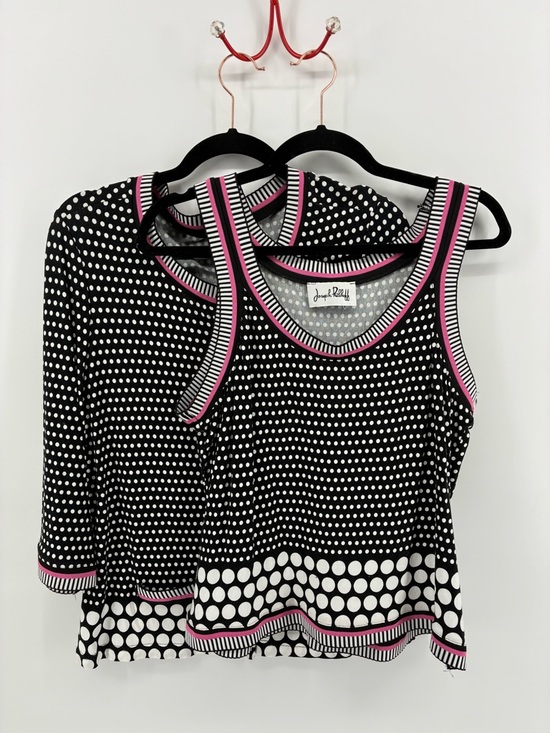 Joseph Ribkoff Tops - Joseph Ribkoff Black & White Polka Dot Tank Top 3/4 Sleeve Blazer with Pink Trim